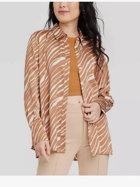 Women’s Brown Zebra-Print Button-Up Shirt by A New Day